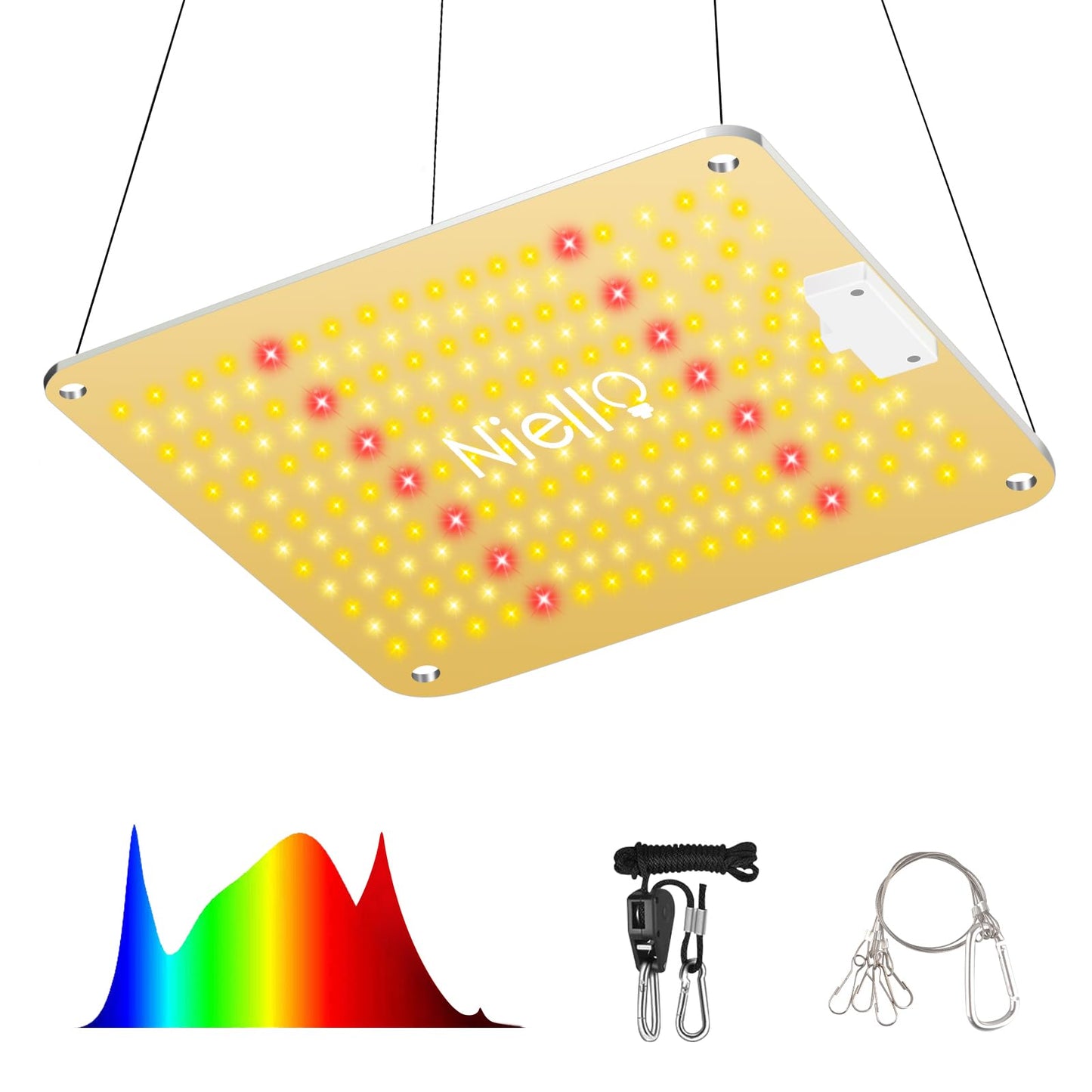 Niello QB1000 LED Pflanzenlampe with dimmable, LED Grow Lampe Vollspektrum, Hohem PPFD und IR Grow Light Wachstumslampe für 2x2ft Innen Wachsen Zelt Samen Knospe Pflanze Gemüse und Blume