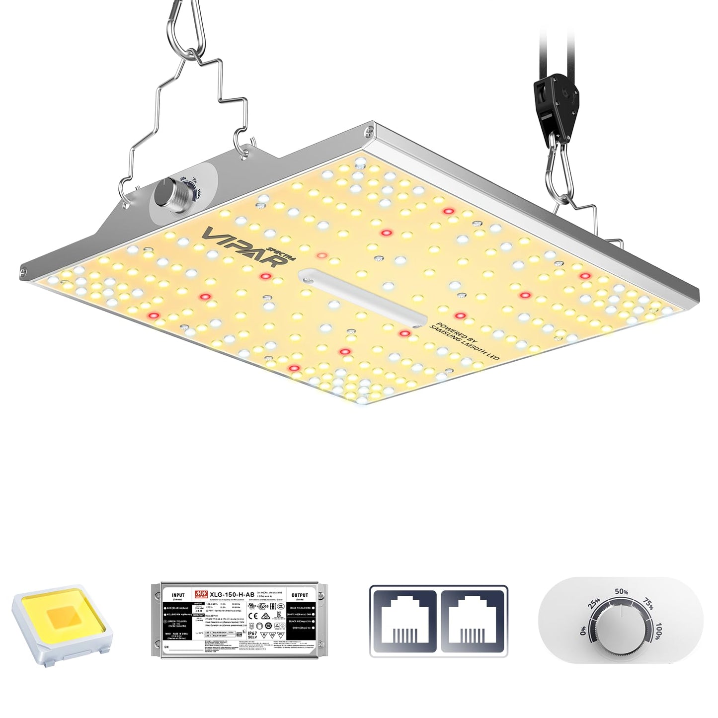 VIPARSPECTRA P600 LED Grow Lampe, 2024 Pflanzenlampe Led Vollspektrum, Pflanzenlampen LED Grow Light, Dimmen 0%-100% für Gewächshaus Zimmerpflanzen Sämling Gemüse Blüte für Growzelt 60x60cm 40x40cm