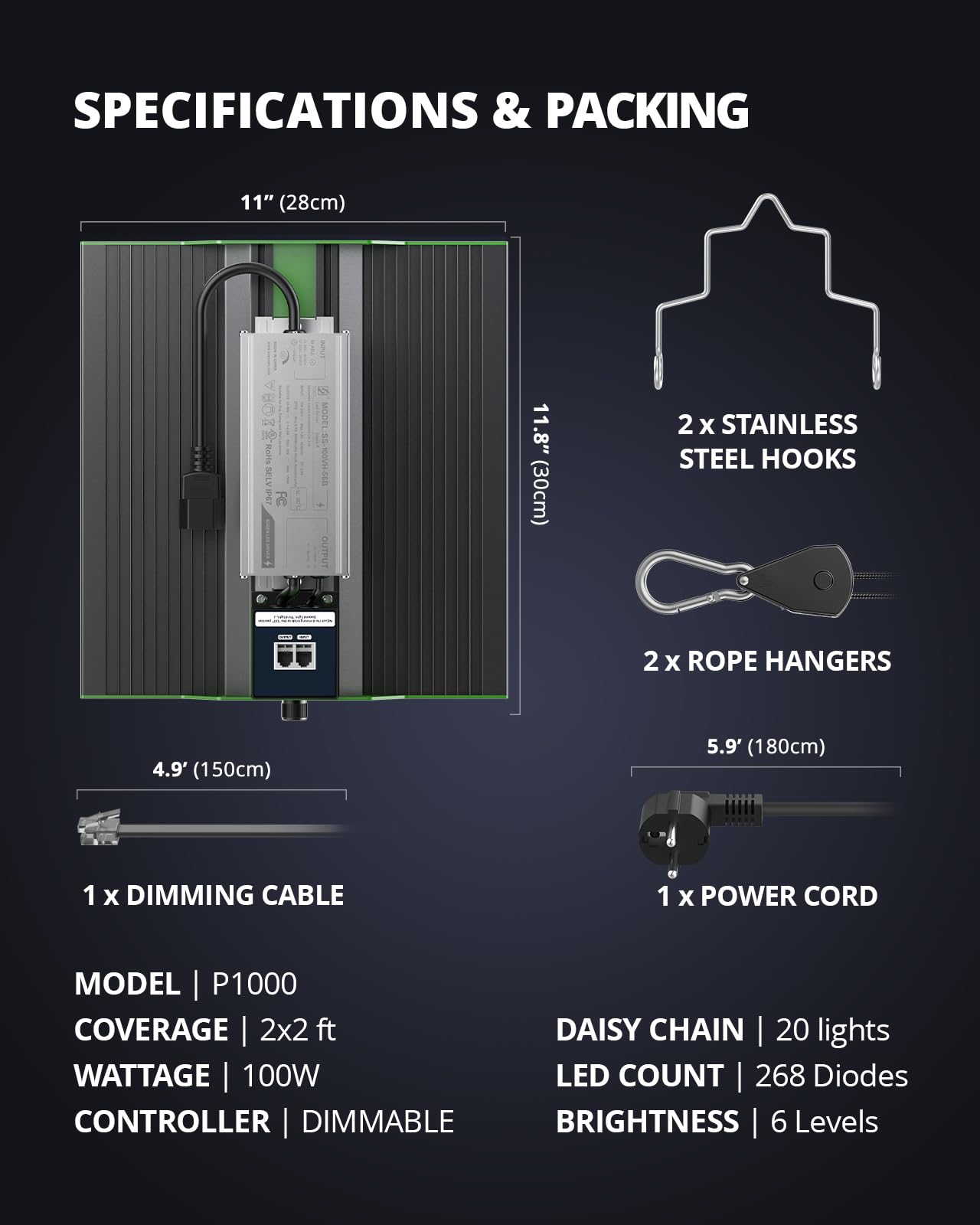 VIPARSPECTRA P600 LED Grow Lampe, 2024 Pflanzenlampe Led Vollspektrum, Pflanzenlampen LED Grow Light, Dimmen 0%-100% für Gewächshaus Zimmerpflanzen Sämling Gemüse Blüte für Growzelt 60x60cm 40x40cm