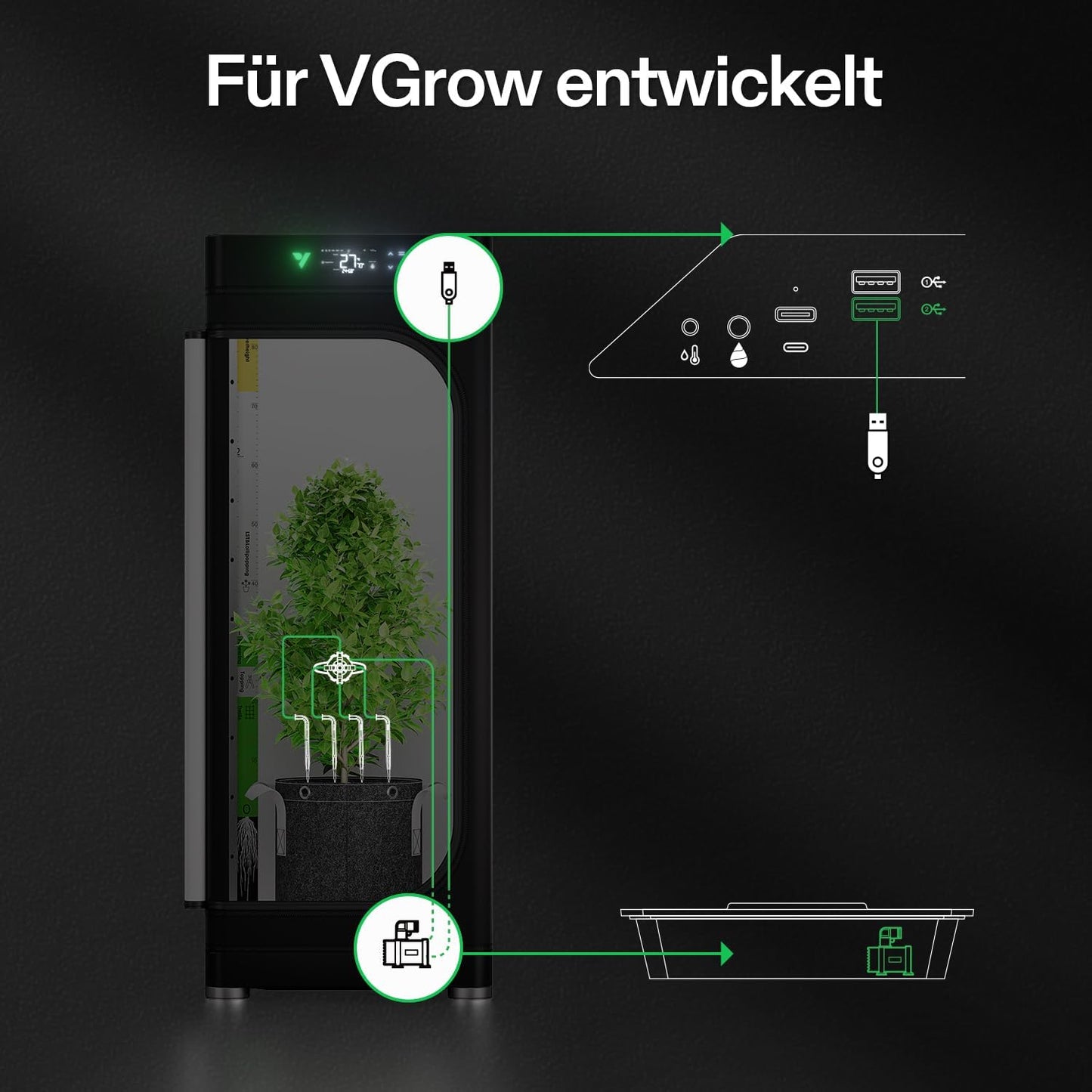 VGrow All-in-One Smart Grow Box, Professionelles System mit Samsung LM301H EVO Grow Lampe, Fortschrittliches Zirkulations- und Ventilationssystem, Bewässerung, Nährstoffzufuhr für Indoor-Hydroponik