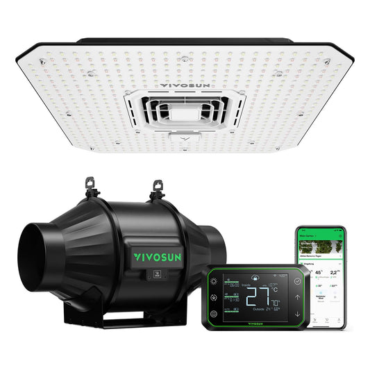 VIVOSUN Smart Grow System mit Grow Lampe100W LED Pflanzenlampe mit integriertem Zirkulationsventilator, Rohrventilator 100 mm & GrowHub E42A Controller für Growbox Komplettsets, Indoor-Grow Hydroponik