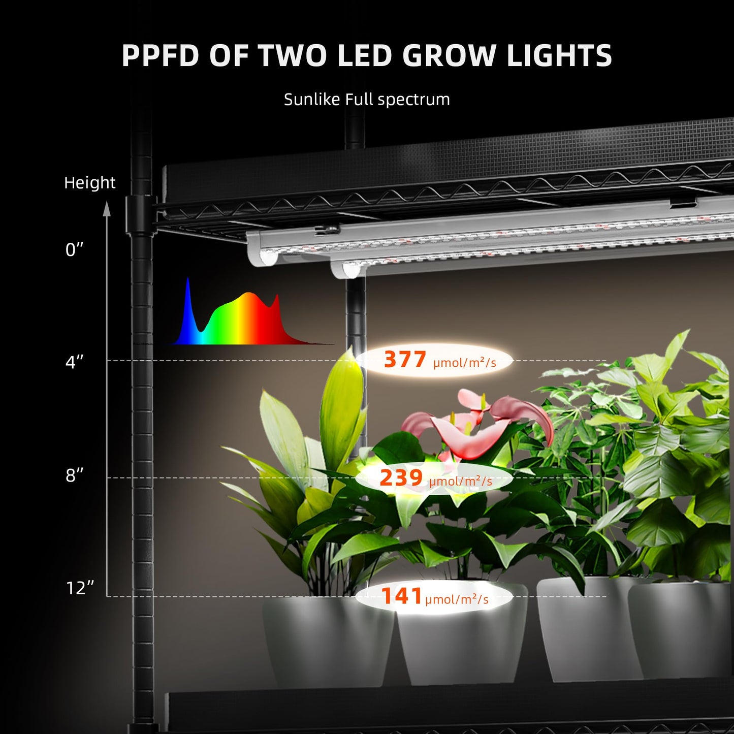 Spider Farmer 88,5cm LED Pflanzenlampe für Zimmerpflanzen, Vollspektrum (3000K+5000K+660nm), 200W (8x25W), 1296 LEDs, IP65 Wasserdicht, Verkettbares Design für Regale und Gewächshäuser, 8er-Pack