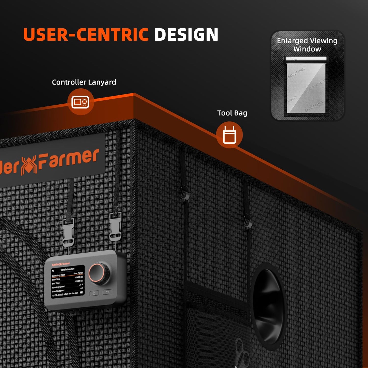 Spider Farmer Growzelt 60x60x180cm, Indoor Grow Tent Kultivation Zelt, hergestellt aus hochreflektierendem Mylar mit Beobachtungsfenster und abnehmbarem Boden Tablett, für SF1000/SF1000D