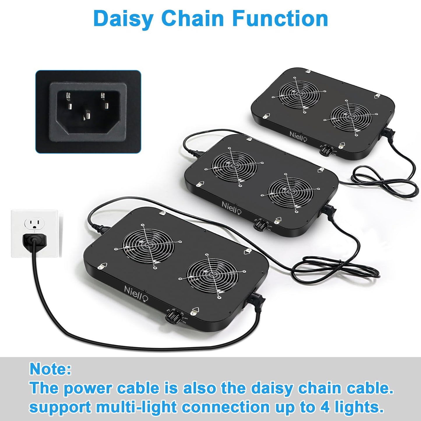 Niello QB1000 LED Pflanzenlampe with dimmable, LED Grow Lampe Vollspektrum, Hohem PPFD und IR Grow Light Wachstumslampe für 2x2ft Innen Wachsen Zelt Samen Knospe Pflanze Gemüse und Blume