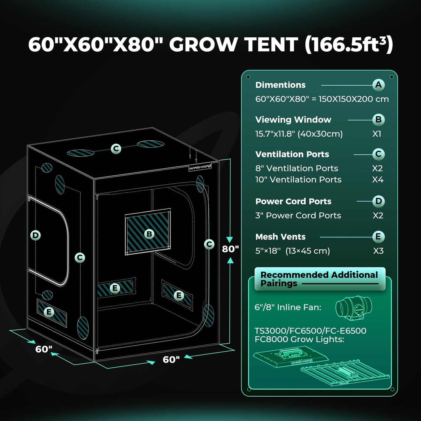 MARS HYDRO Growzelt 120x120x200cm,Indoor Grow Tent Reflektierende Mylar Zuchtzelte Hydrokultur,abnehmbaren Boden Tablett,für Pflanzen wachsen Raum