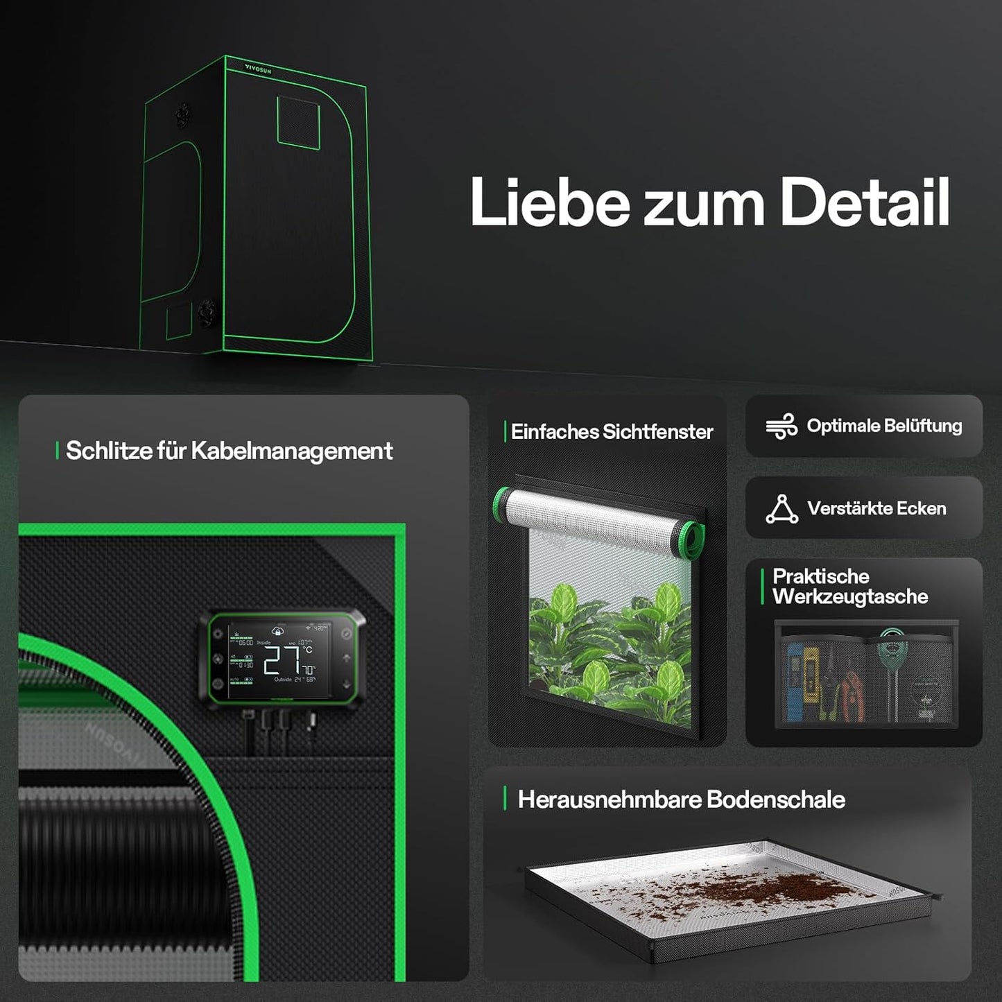 VIVOSUN Growzelt lichtdichtes Indoor Hydroponik Zelt mit reflektierendem Mylar Sichtfenster Bodenwanne stabile Rahmenstruktur Pflanzenzelt Gewächshaus S558 Grow Tent passend für VSF6450