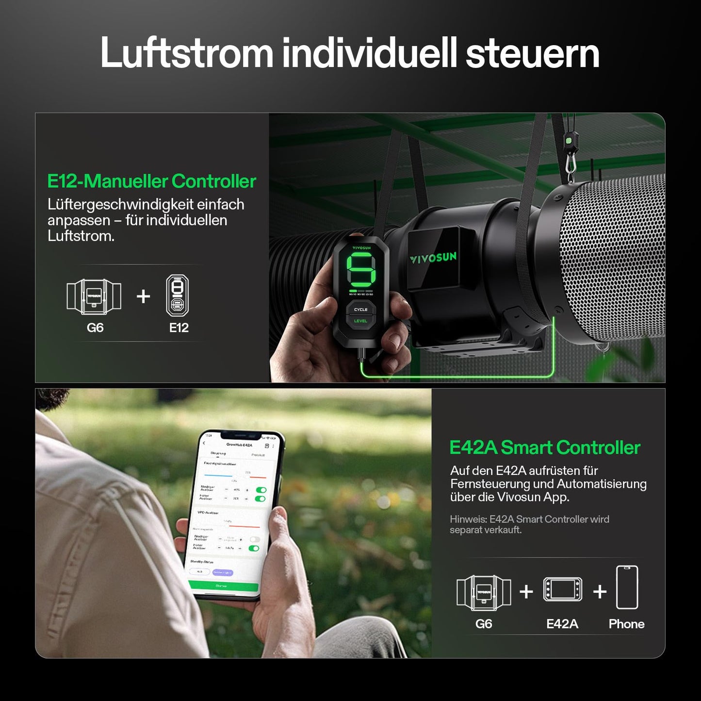 VIVOSUN Smart Rohrventilator 100mm/Abluftset AeroZesh G4 mit GrowHub E42A+, Temperatur- & Feuchtigkeitsregler, WiFi/App-Fernsteuerung, Aktivkohlefilter und Schlauch für Growzelte und Hydrokultur