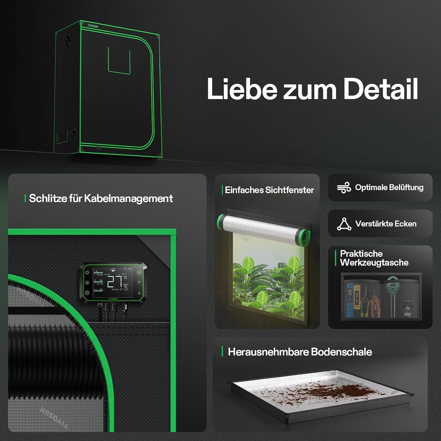 VIVOSUN Growzelt lichtdichtes Indoor Hydroponik Zelt mit reflektierendem Mylar Sichtfenster Bodenwanne stabile Rahmenstruktur Pflanzenzelt Gewächshaus S558 Grow Tent passend für VSF6450