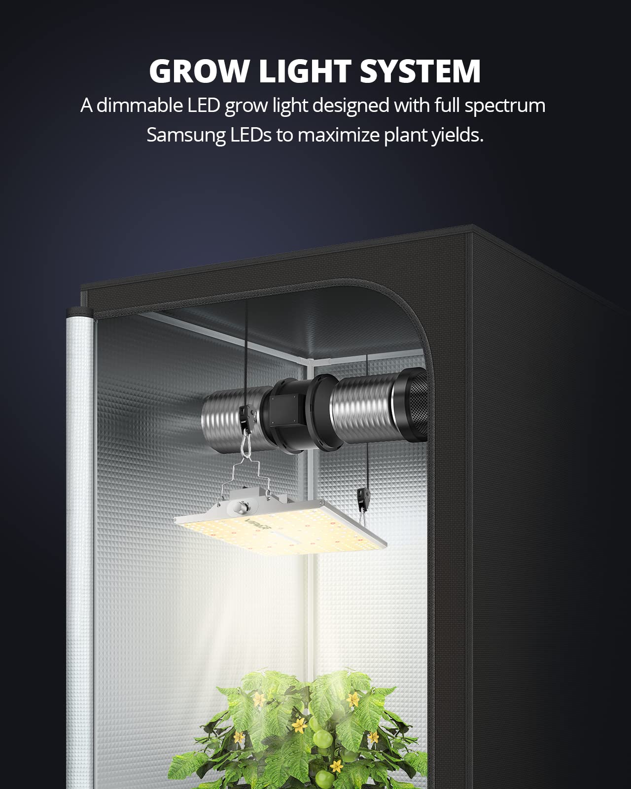 VIPARSPECTRA P600 LED Grow Lampe, 2024 Pflanzenlampe Led Vollspektrum, Pflanzenlampen LED Grow Light, Dimmen 0%-100% für Gewächshaus Zimmerpflanzen Sämling Gemüse Blüte für Growzelt 60x60cm 40x40cm