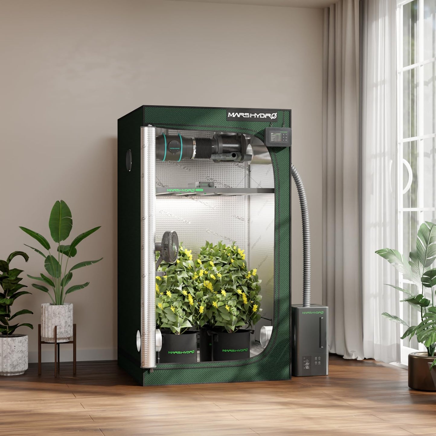 MARS HYDRO Growzelt 120x120x200cm,Indoor Grow Tent Reflektierende Mylar Zuchtzelte Hydrokultur,abnehmbaren Boden Tablett,für Pflanzen wachsen Raum