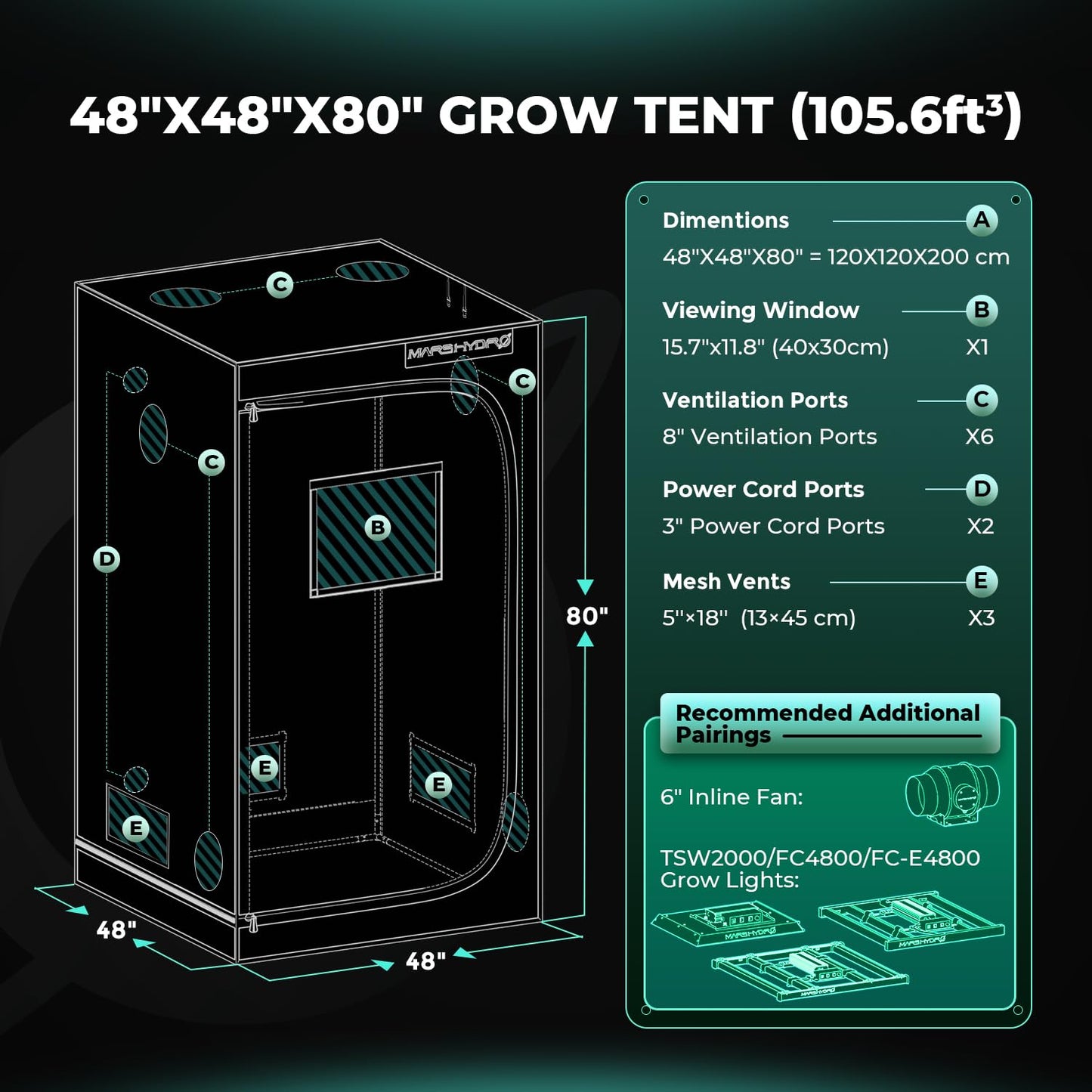 MARS HYDRO Growzelt 120x120x200cm,Indoor Grow Tent Reflektierende Mylar Zuchtzelte Hydrokultur,abnehmbaren Boden Tablett,für Pflanzen wachsen Raum