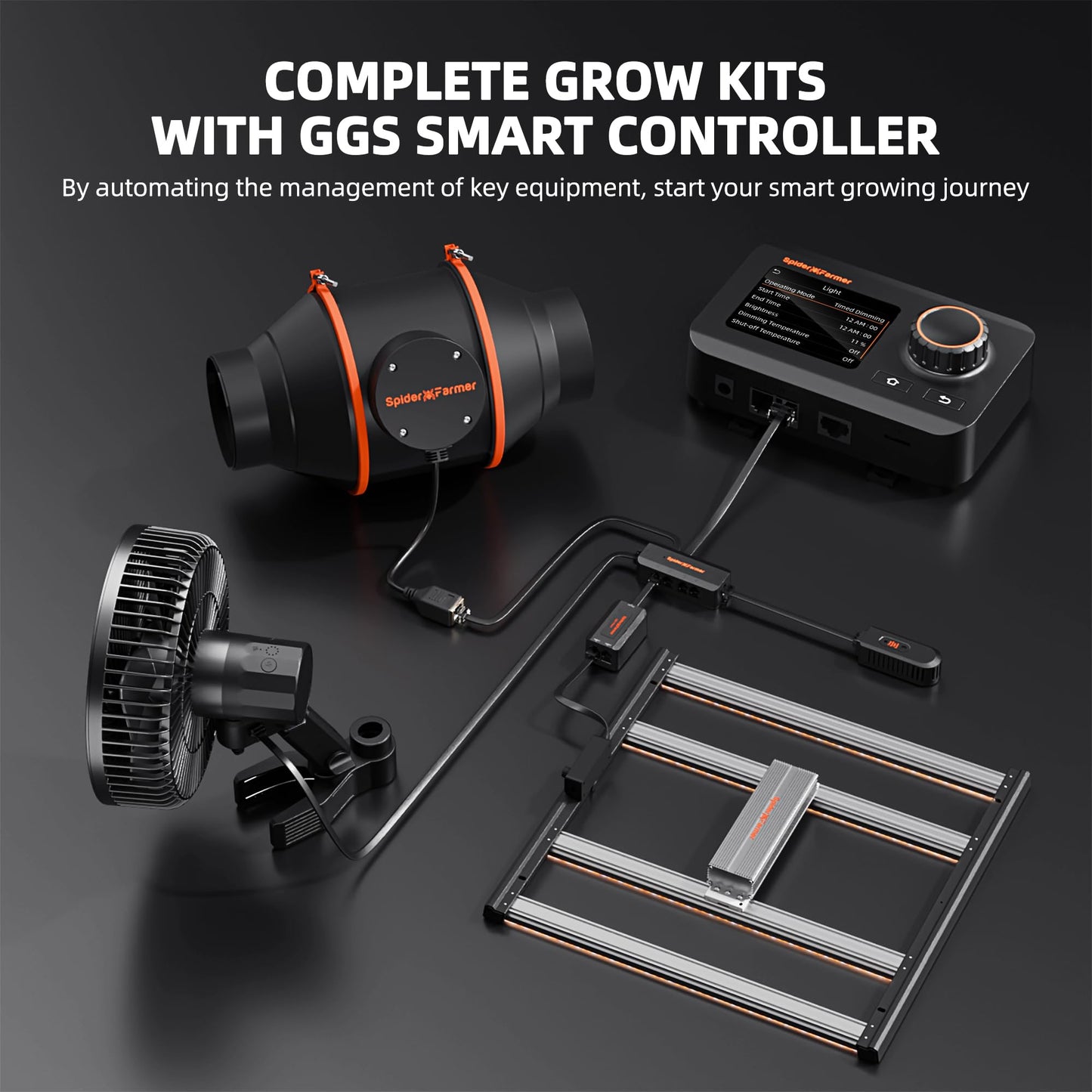 Spider Farmer Growzelt Komplettset SF1000 Grow Light Dimmbarer LED Grow Lampe Vollspektrum Samsung LM301H EVO Diodes GrowZelt Kit Komplettes 70x70x160cm Hydroponics Growing Tent Set Belüftungssystem