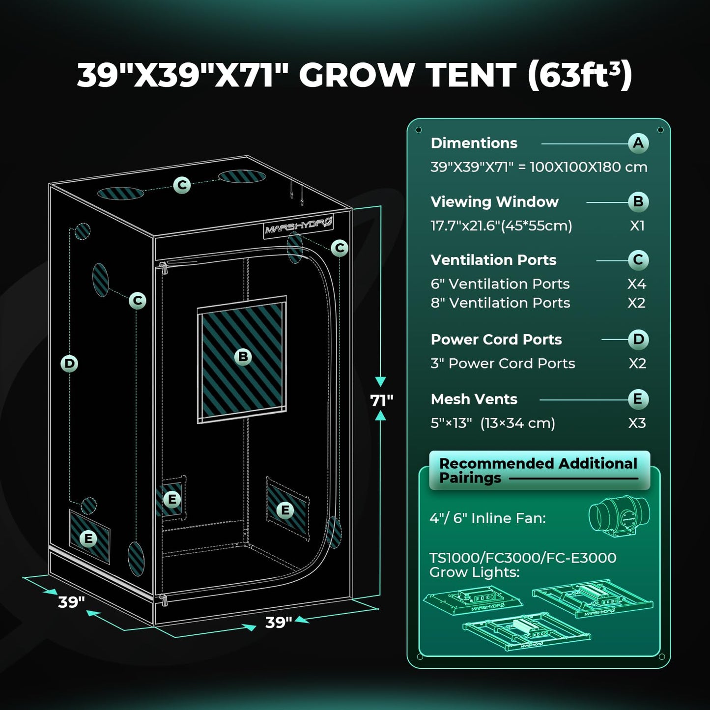 MARS HYDRO Growzelt 120x120x200cm,Indoor Grow Tent Reflektierende Mylar Zuchtzelte Hydrokultur,abnehmbaren Boden Tablett,für Pflanzen wachsen Raum