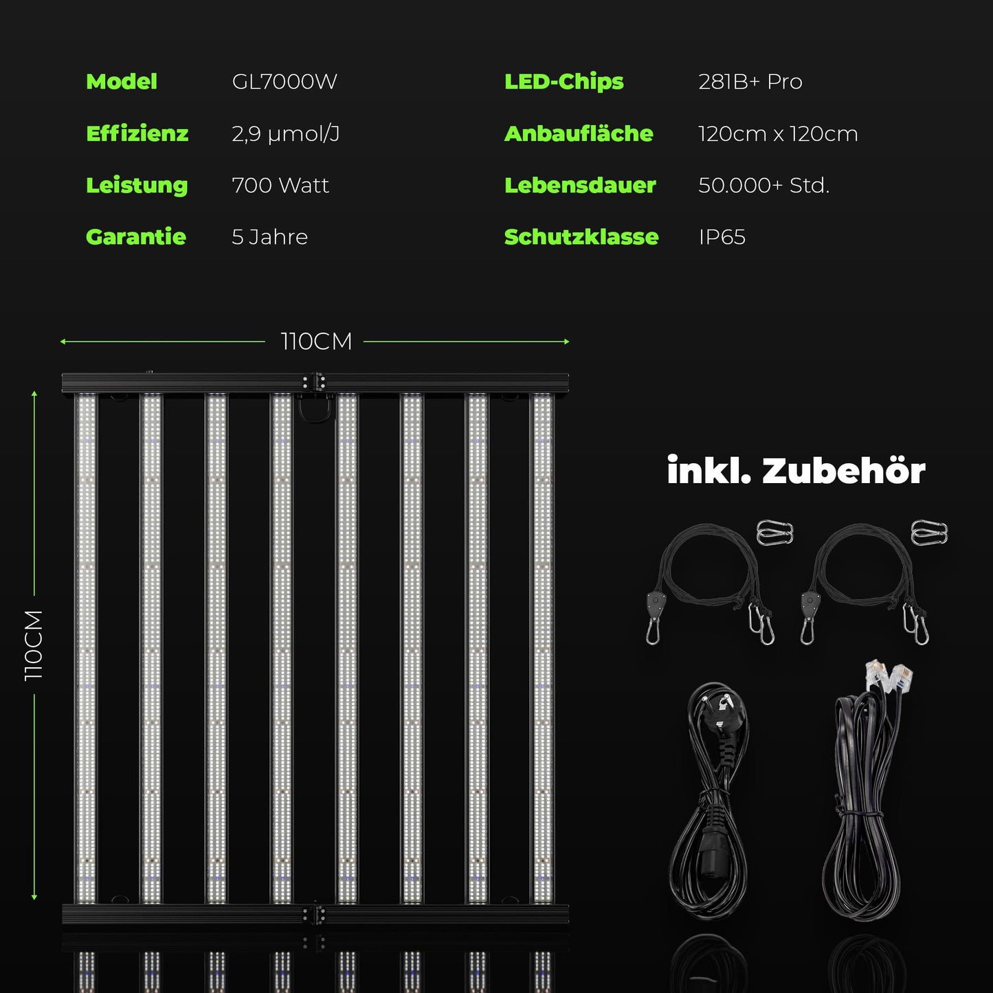 ProLine GL1000W Vollspektrum LED Grow Light Pflanzenlampe mit LED Technologie Pflanzenlicht dimmbar mit 5 Jahre Herstellergarantie