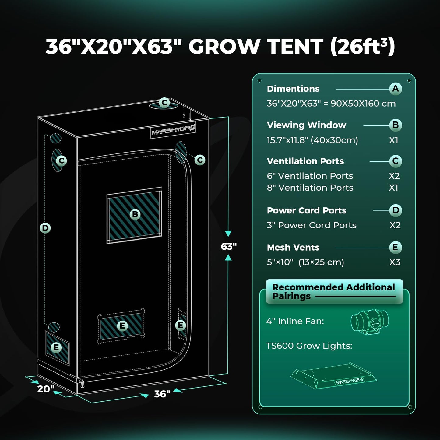 MARS HYDRO Growzelt 120x120x200cm,Indoor Grow Tent Reflektierende Mylar Zuchtzelte Hydrokultur,abnehmbaren Boden Tablett,für Pflanzen wachsen Raum