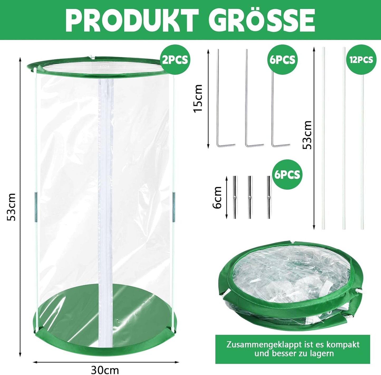 Pop Up Gewächshaus Klein, 2 Stück 53×30cm Mini Gewächshaus für Kübelpflanzen für Blumen Gemüse & Pilze, Transparentes PVC Überwinterungszelt für Pflanzen