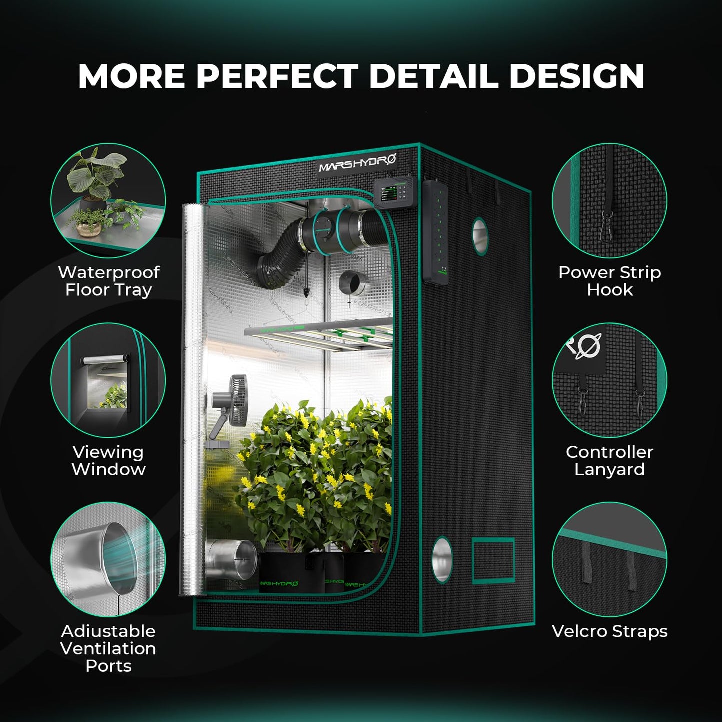 MARS HYDRO Growzelt 120x120x200cm,Indoor Grow Tent Reflektierende Mylar Zuchtzelte Hydrokultur,abnehmbaren Boden Tablett,für Pflanzen wachsen Raum