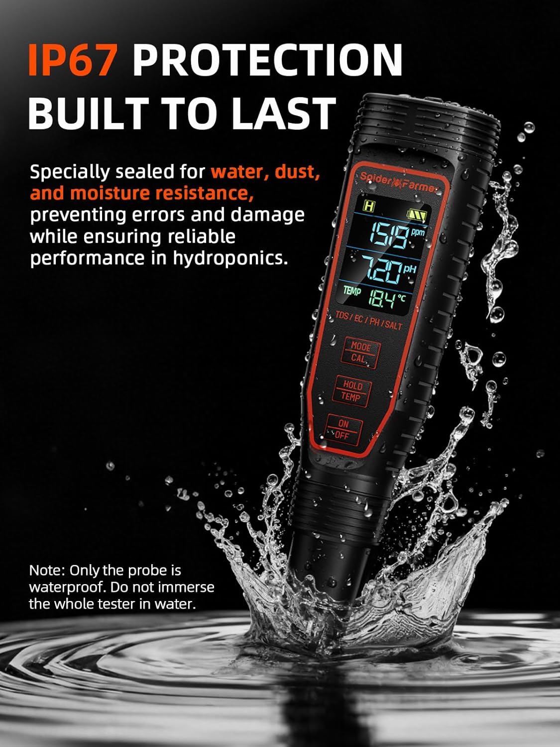 Spider Farmer 5-in-1 pH-Messgerät-Set für Wasser, TDS-EC-Temperatur-Salzgehalt-Tester mit ATC, Wiederaufladbar, für Pflanzen Hydrokulturen Grow Schwimmbäder Fischbecken und Aquarium (IP67 Wasserdicht)