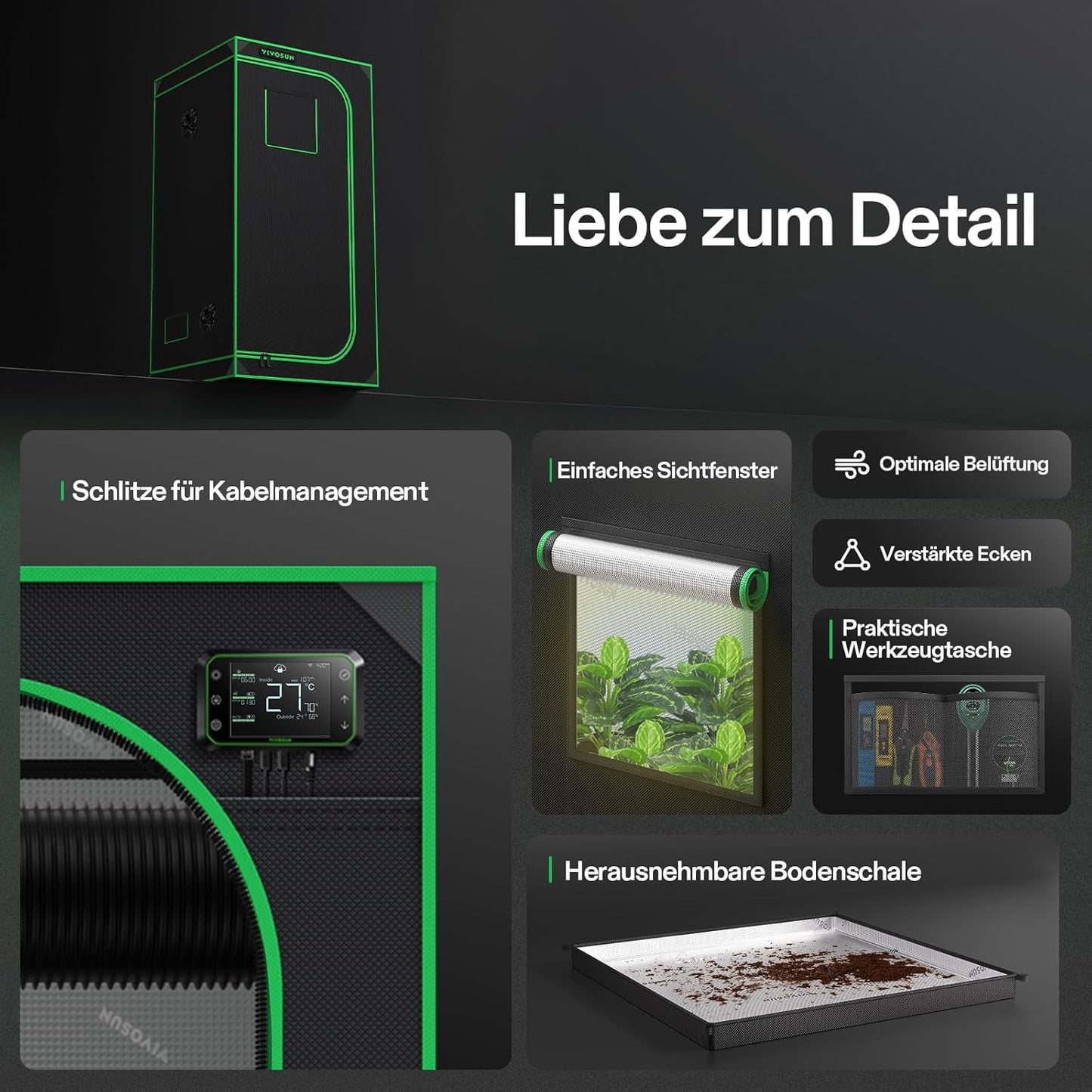 VIVOSUN Growzelt lichtdichtes Indoor Hydroponik Zelt mit reflektierendem Mylar Sichtfenster Bodenwanne stabile Rahmenstruktur Pflanzenzelt Gewächshaus S558 Grow Tent passend für VSF6450