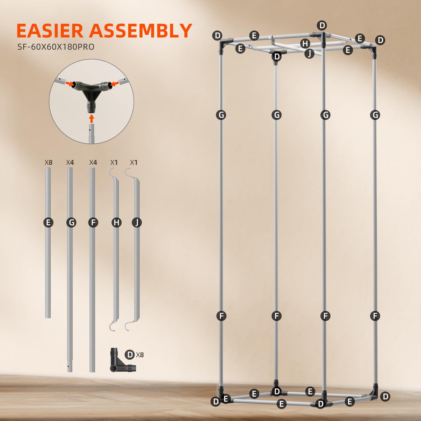 Spider Farmer Growzelt 60x60x180cm, Indoor Grow Tent Kultivation Zelt, hergestellt aus hochreflektierendem Mylar mit Beobachtungsfenster und abnehmbarem Boden Tablett, für SF1000/SF1000D