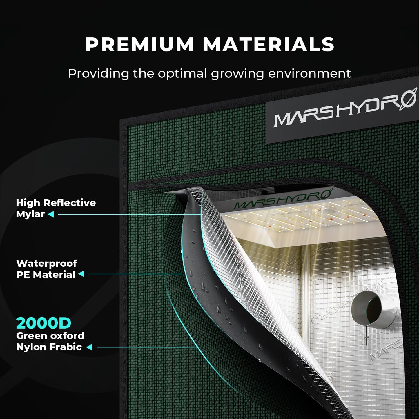MARS HYDRO Growzelt 120x120x200cm,Indoor Grow Tent Reflektierende Mylar Zuchtzelte Hydrokultur,abnehmbaren Boden Tablett,für Pflanzen wachsen Raum