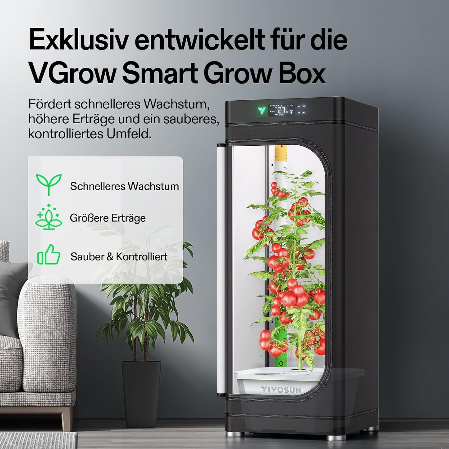 VGrow All-in-One Smart Grow Box, Professionelles System mit Samsung LM301H EVO Grow Lampe, Fortschrittliches Zirkulations- und Ventilationssystem, Bewässerung, Nährstoffzufuhr für Indoor-Hydroponik