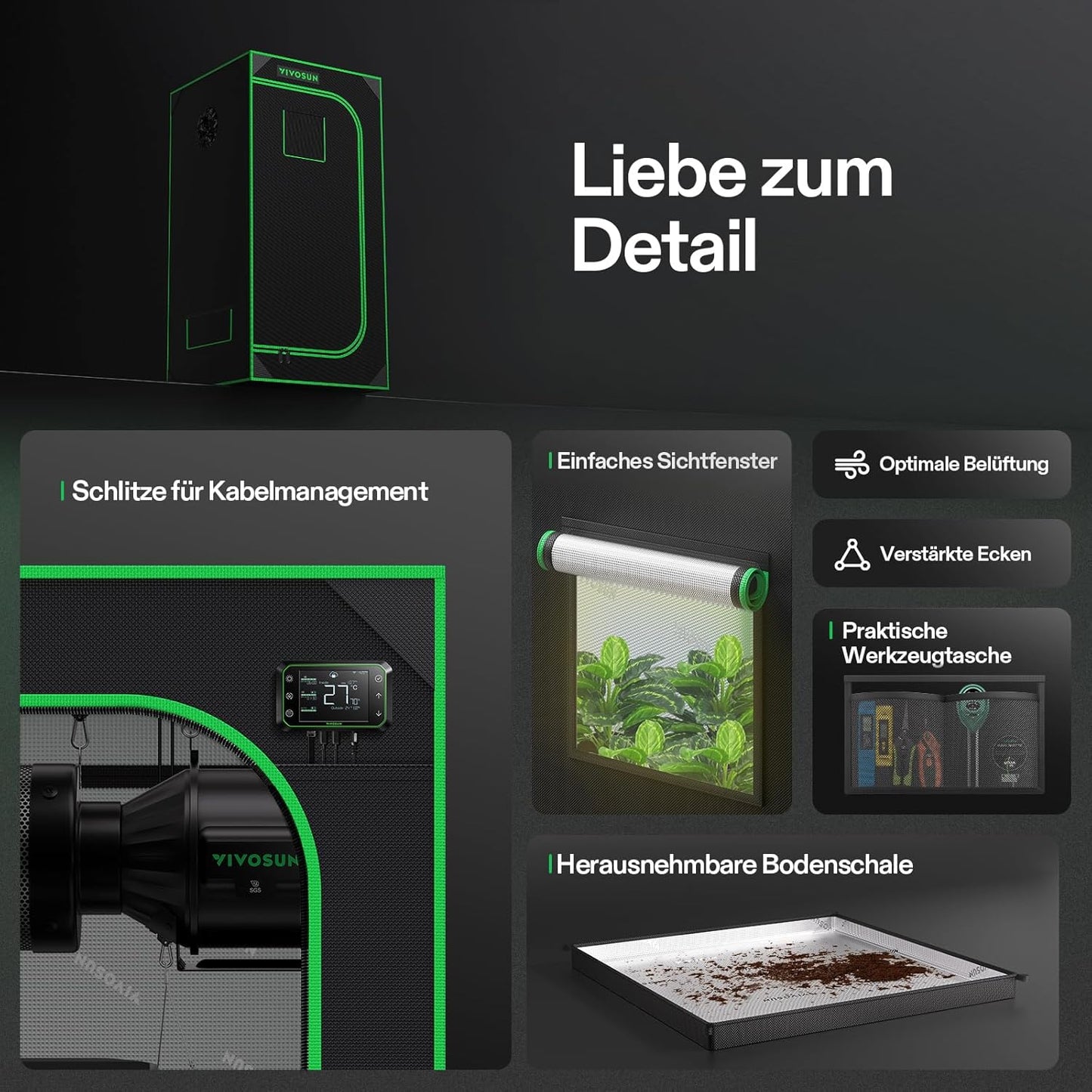 VIVOSUN Growzelt lichtdichtes Indoor Hydroponik Zelt mit reflektierendem Mylar Sichtfenster Bodenwanne stabile Rahmenstruktur Pflanzenzelt Gewächshaus S558 Grow Tent passend für VSF6450