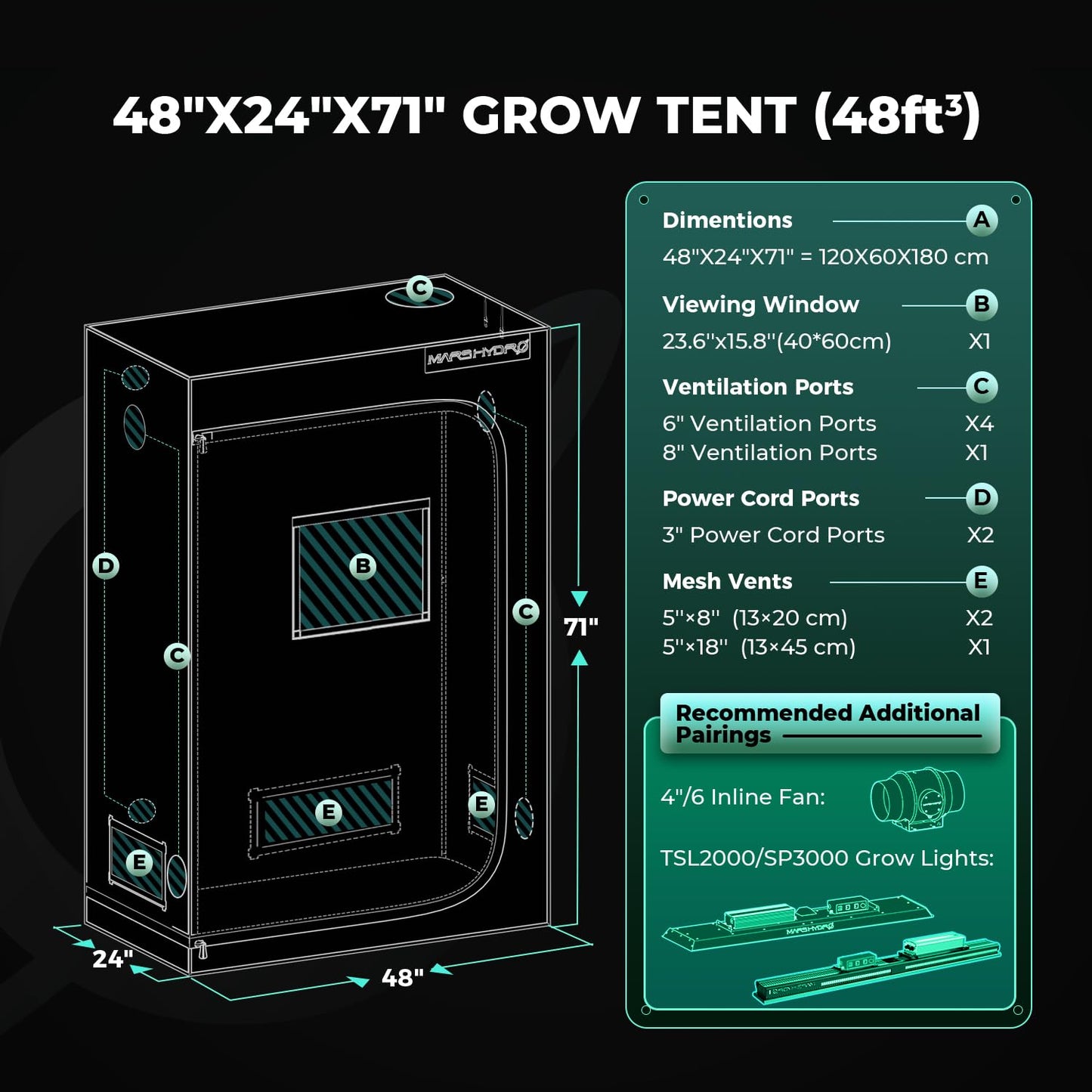 MARS HYDRO Growzelt 120x120x200cm,Indoor Grow Tent Reflektierende Mylar Zuchtzelte Hydrokultur,abnehmbaren Boden Tablett,für Pflanzen wachsen Raum
