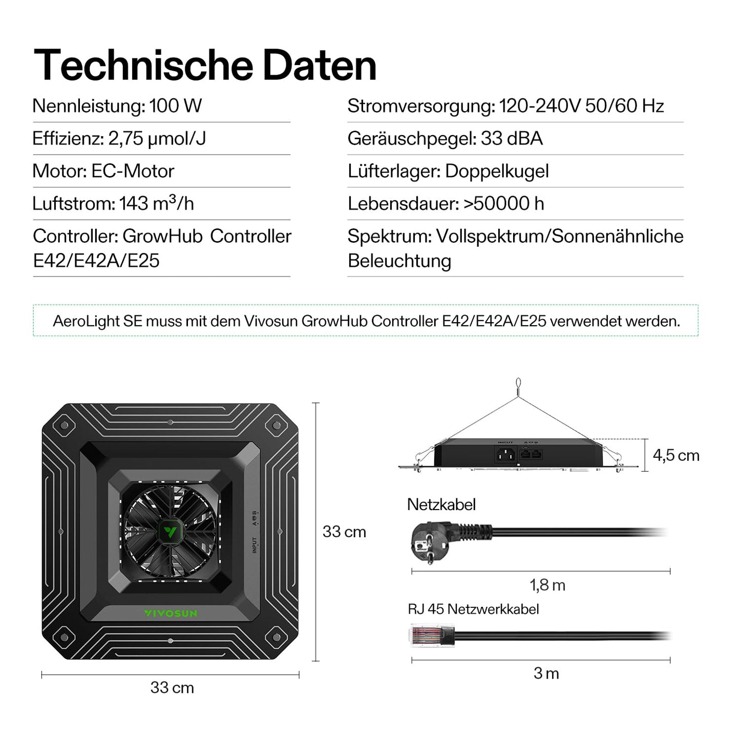 VIVOSUN Smart Grow System mit Grow Lampe100W LED Pflanzenlampe mit integriertem Zirkulationsventilator, Rohrventilator 100 mm & GrowHub E42A Controller für Growbox Komplettsets, Indoor-Grow Hydroponik