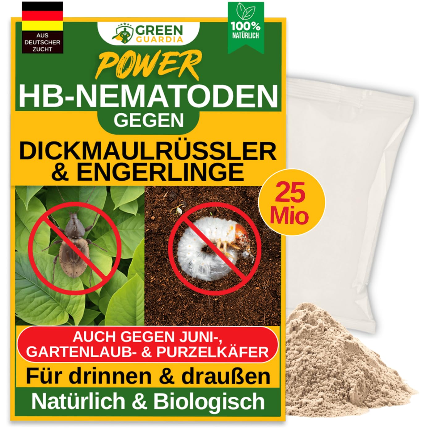 Power HB-Nematoden gegen Dickmaulrüssler & Engerlinge - 5 Mio. (10m²) -biologische Schädlingsbekämpfung, umweltfreundlich, chemiefrei. Einfach anzuwenden & Sicher für Mensch & Tier