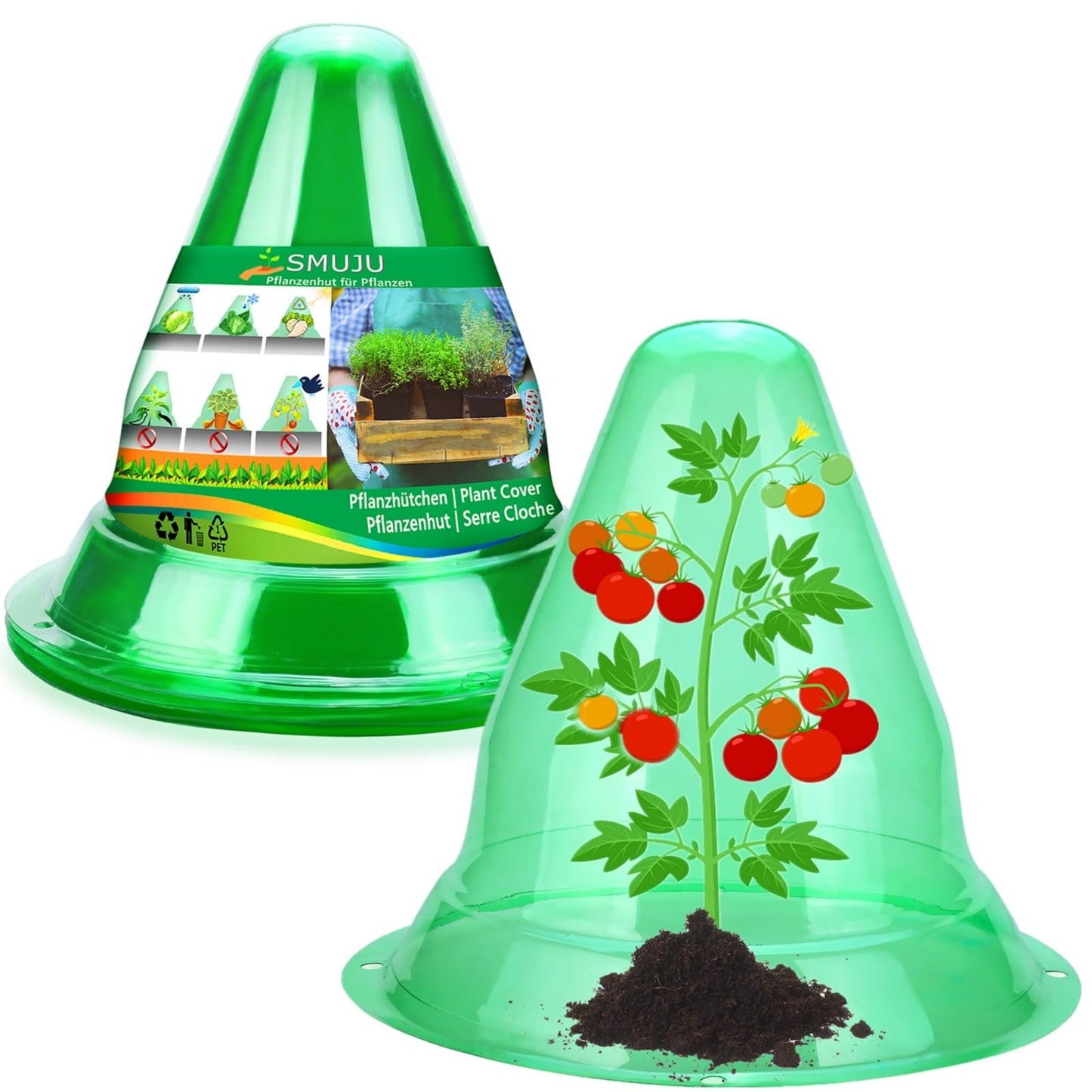 【24 Stück】 Pflanzenhut, Pflanzhütchen Transparente Abdeckung für Salatpflanzen zum Schutz vor Vögeln, Schnecken, Frost oder Witterung - Schützt Pflanzen vor Tierfraß, Ø 20cm, Grün (24 Stück)