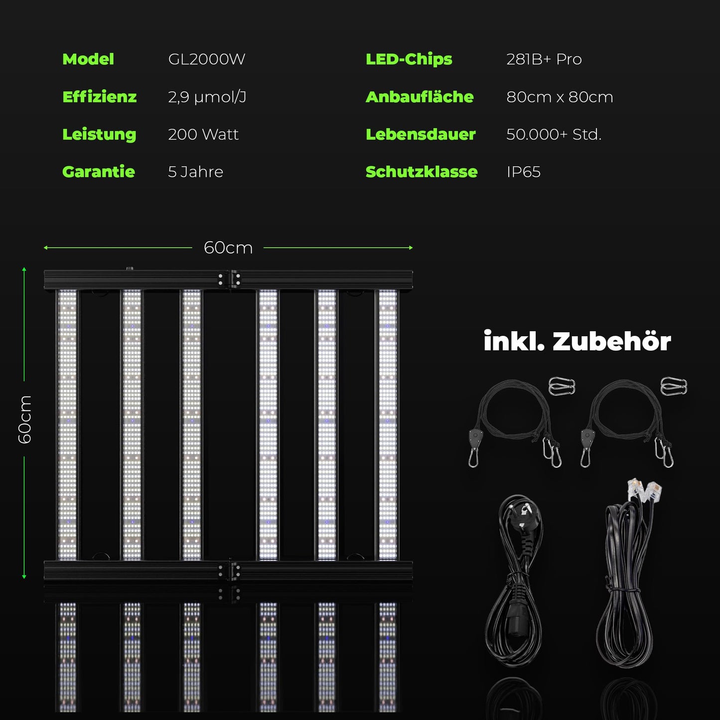 ProLine GL1000W Vollspektrum LED Grow Light Pflanzenlampe mit LED Technologie Pflanzenlicht dimmbar mit 5 Jahre Herstellergarantie