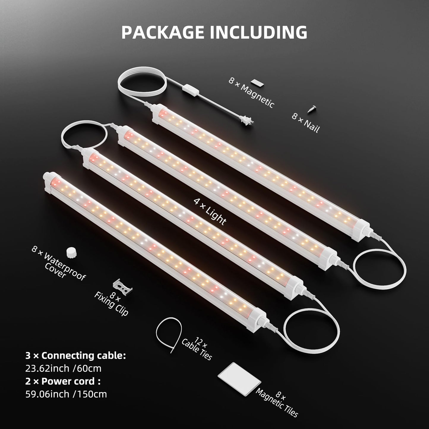 Spider Farmer 88,5cm LED Pflanzenlampe für Zimmerpflanzen, Vollspektrum (3000K+5000K+660nm), 200W (8x25W), 1296 LEDs, IP65 Wasserdicht, Verkettbares Design für Regale und Gewächshäuser, 8er-Pack