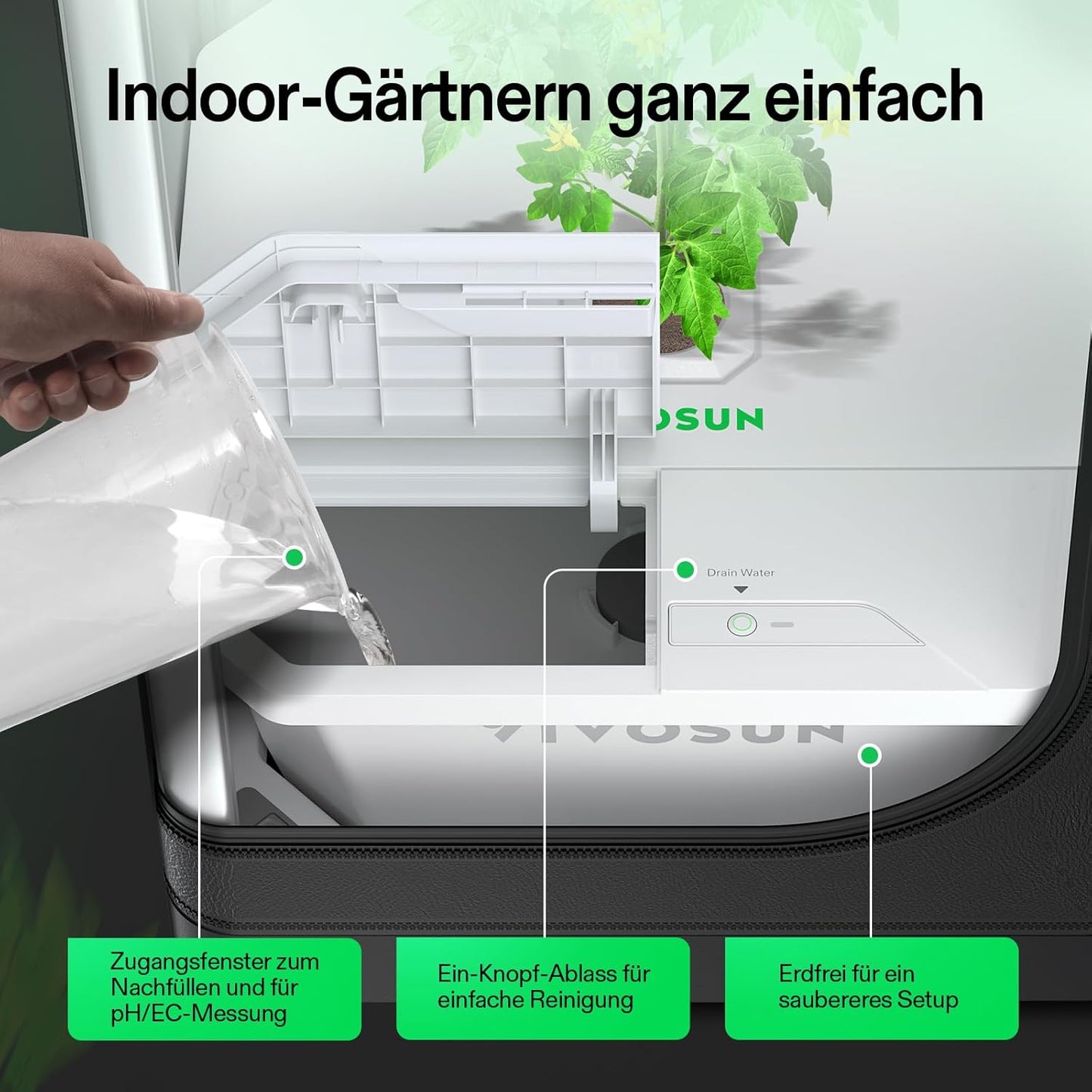 VGrow All-in-One Smart Grow Box, Professionelles System mit Samsung LM301H EVO Grow Lampe, Fortschrittliches Zirkulations- und Ventilationssystem, Bewässerung, Nährstoffzufuhr für Indoor-Hydroponik