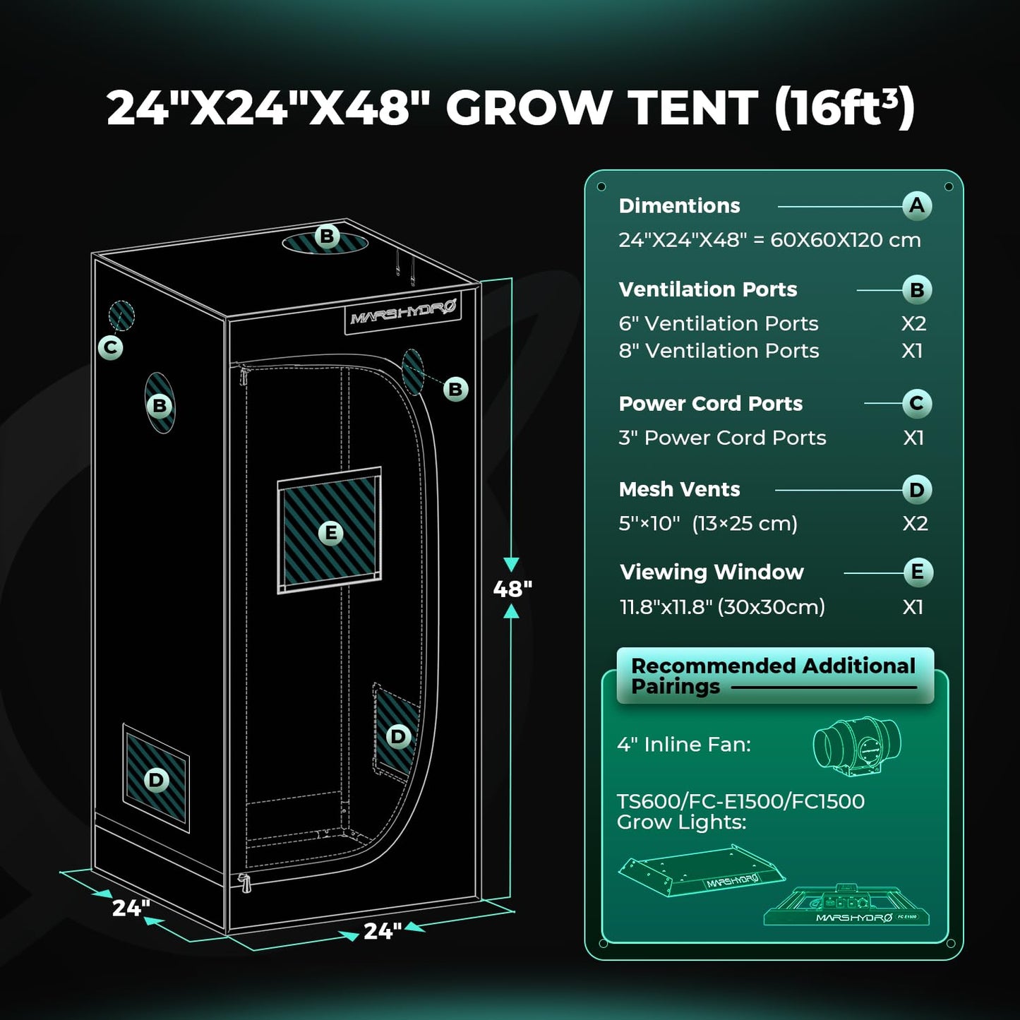 MARS HYDRO Growzelt 120x120x200cm,Indoor Grow Tent Reflektierende Mylar Zuchtzelte Hydrokultur,abnehmbaren Boden Tablett,für Pflanzen wachsen Raum