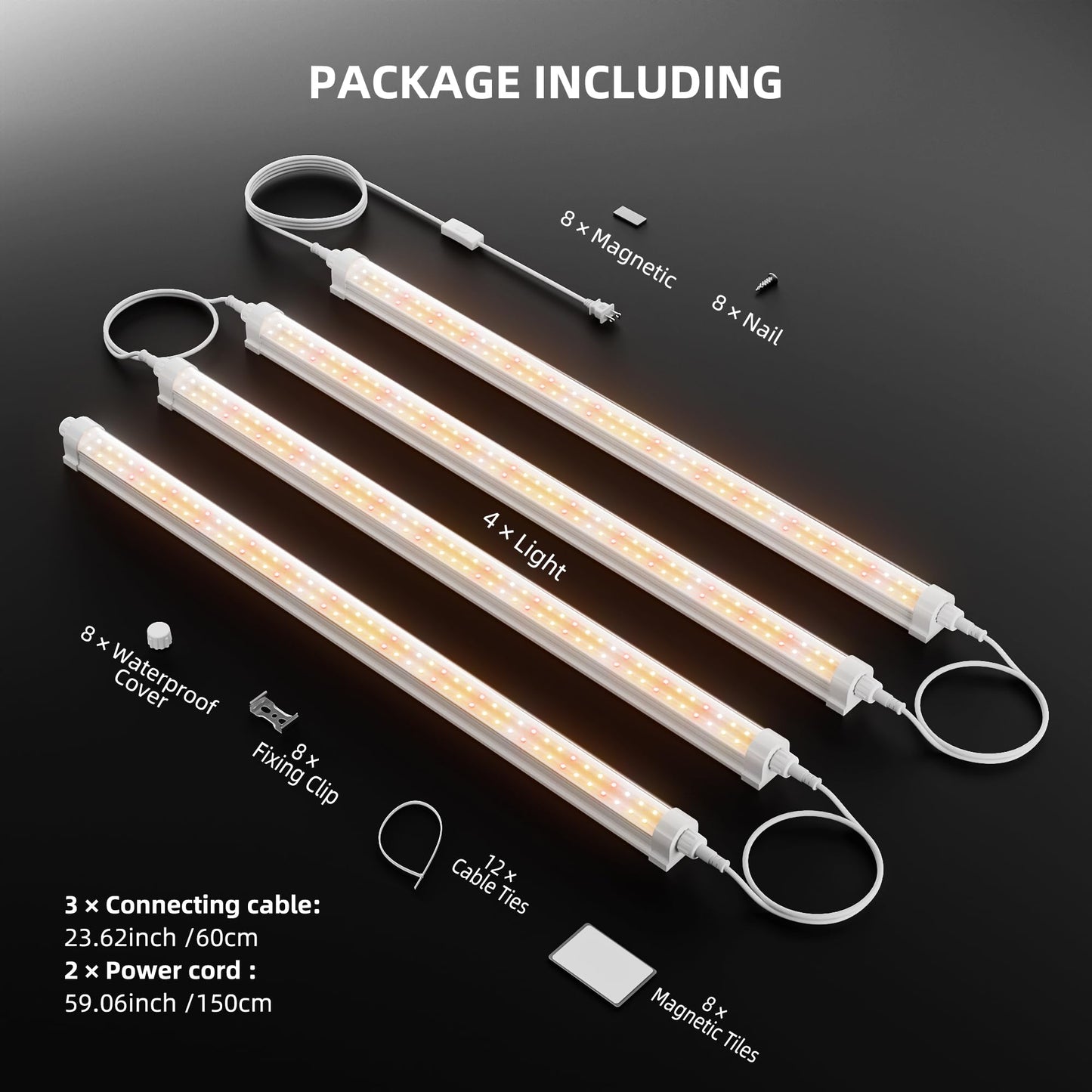 Spider Farmer 88,5cm LED Pflanzenlampe für Zimmerpflanzen, Vollspektrum (3000K+5000K+660nm), 200W (8x25W), 1296 LEDs, IP65 Wasserdicht, Verkettbares Design für Regale und Gewächshäuser, 8er-Pack