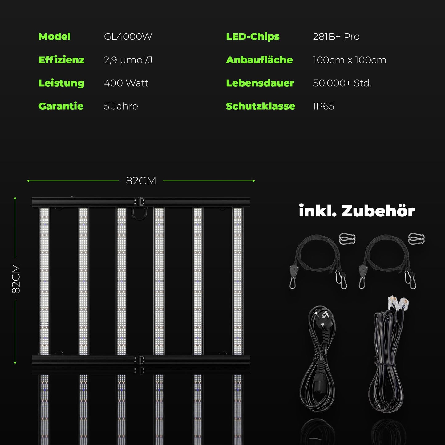 ProLine GL1000W Vollspektrum LED Grow Light Pflanzenlampe mit LED Technologie Pflanzenlicht dimmbar mit 5 Jahre Herstellergarantie