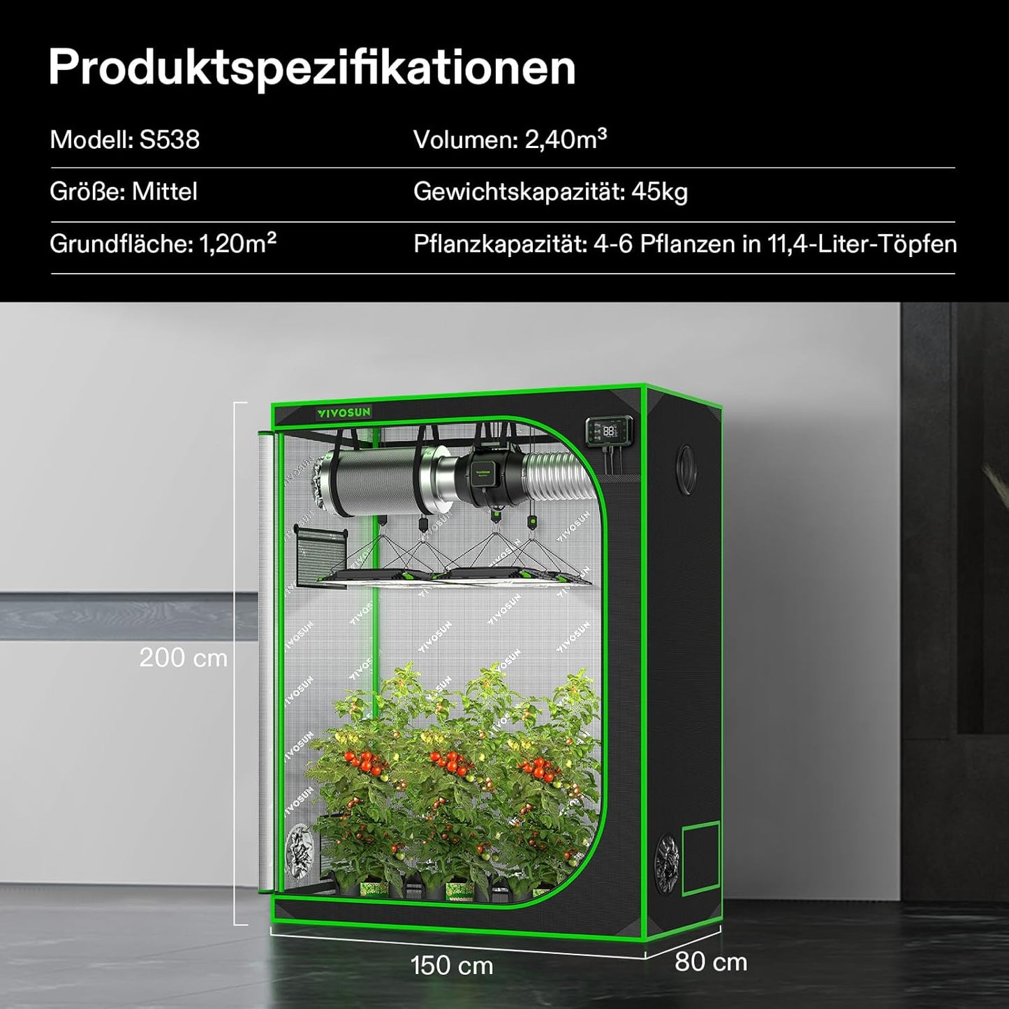VIVOSUN Growzelt lichtdichtes Indoor Hydroponik Zelt mit reflektierendem Mylar Sichtfenster Bodenwanne stabile Rahmenstruktur Pflanzenzelt Gewächshaus S558 Grow Tent passend für VSF6450