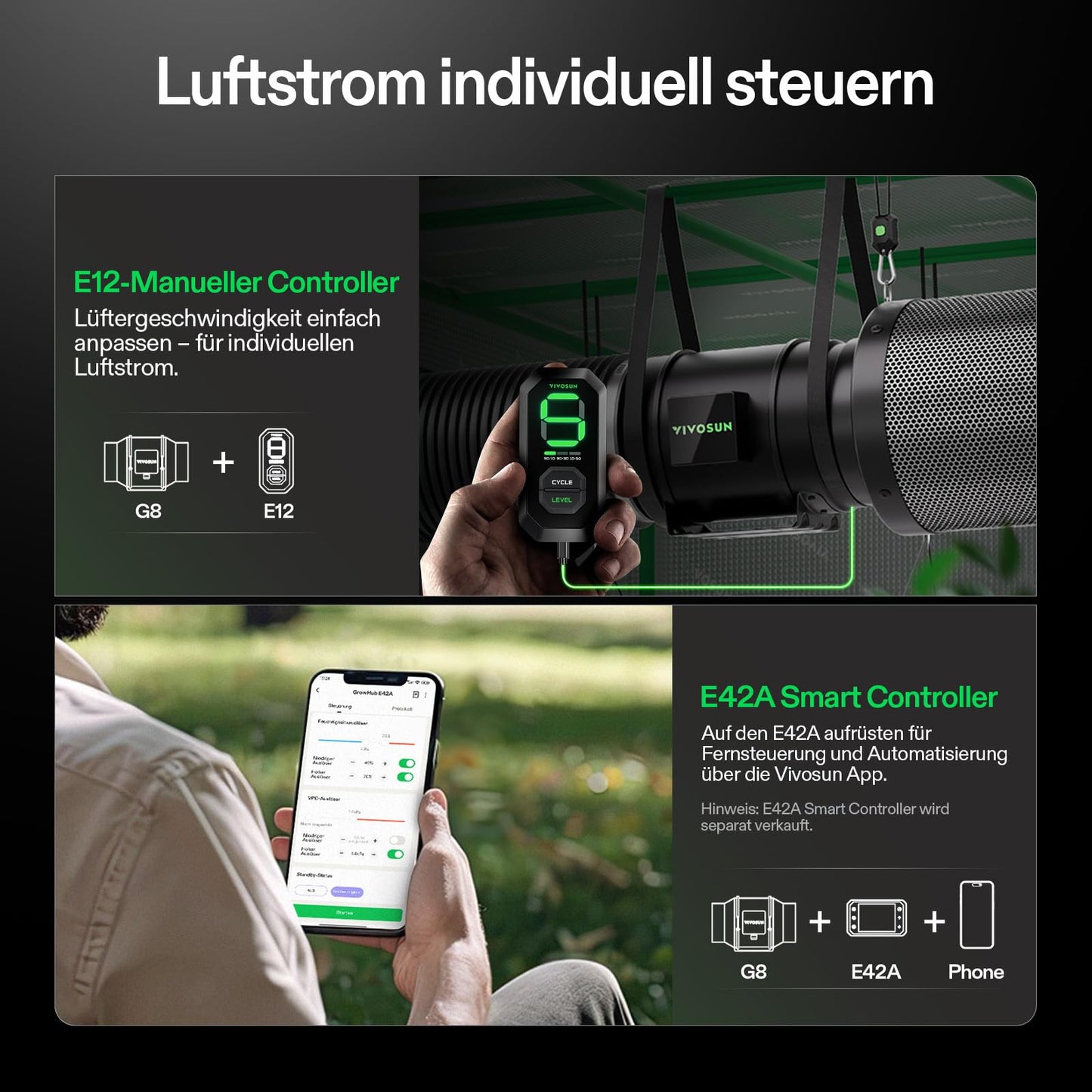 VIVOSUN Smart Rohrventilator 100mm/Abluftset AeroZesh G4 mit GrowHub E42A+, Temperatur- & Feuchtigkeitsregler, WiFi/App-Fernsteuerung, Aktivkohlefilter und Schlauch für Growzelte und Hydrokultur