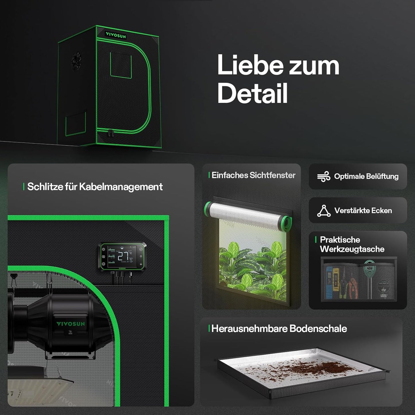 VIVOSUN Growzelt lichtdichtes Indoor Hydroponik Zelt mit reflektierendem Mylar Sichtfenster Bodenwanne stabile Rahmenstruktur Pflanzenzelt Gewächshaus S558 Grow Tent passend für VSF6450