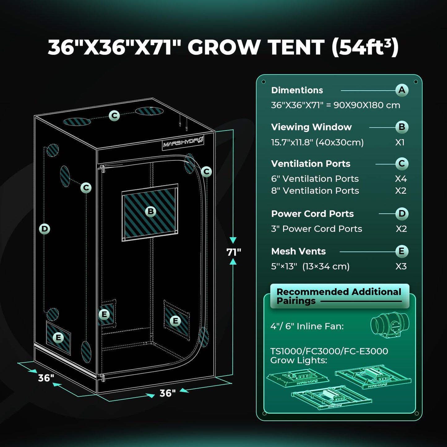 MARS HYDRO Growzelt 120x120x200cm,Indoor Grow Tent Reflektierende Mylar Zuchtzelte Hydrokultur,abnehmbaren Boden Tablett,für Pflanzen wachsen Raum