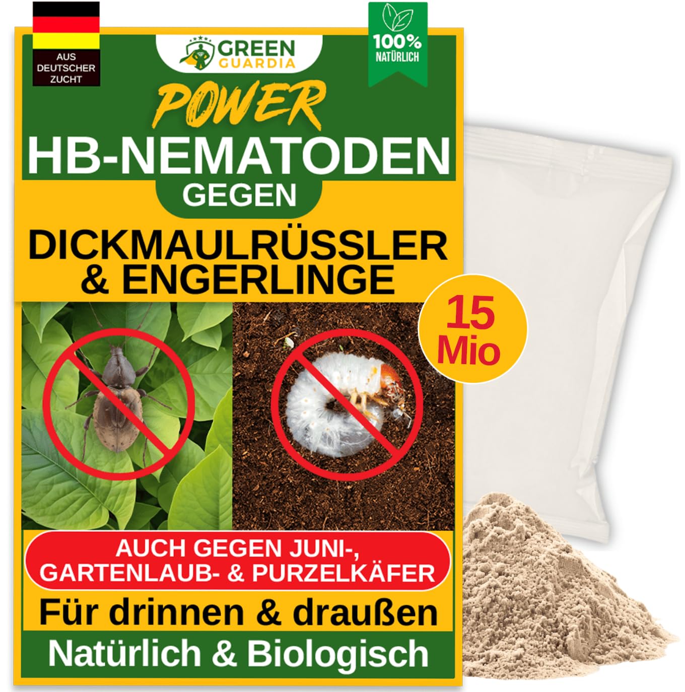 Power HB-Nematoden gegen Dickmaulrüssler & Engerlinge - 5 Mio. (10m²) -biologische Schädlingsbekämpfung, umweltfreundlich, chemiefrei. Einfach anzuwenden & Sicher für Mensch & Tier