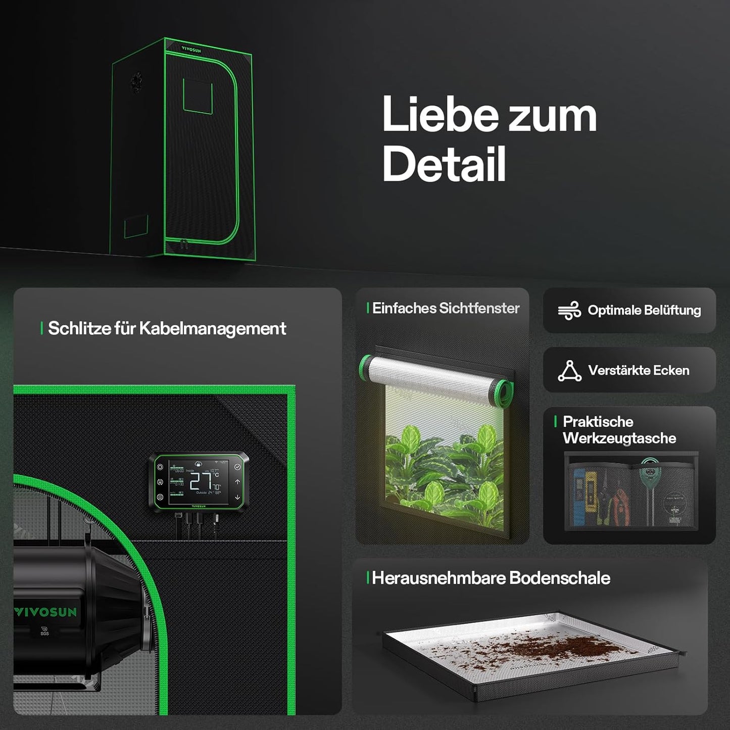 VIVOSUN Growzelt lichtdichtes Indoor Hydroponik Zelt mit reflektierendem Mylar Sichtfenster Bodenwanne stabile Rahmenstruktur Pflanzenzelt Gewächshaus S558 Grow Tent passend für VSF6450