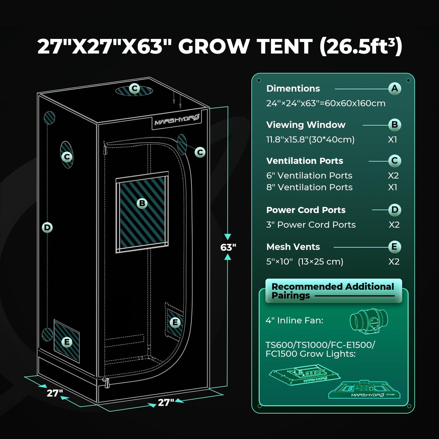 MARS HYDRO Growzelt 120x120x200cm,Indoor Grow Tent Reflektierende Mylar Zuchtzelte Hydrokultur,abnehmbaren Boden Tablett,für Pflanzen wachsen Raum