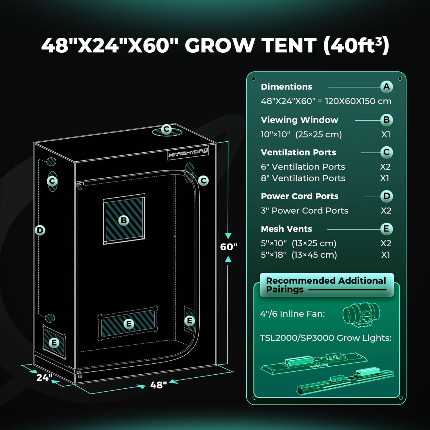 MARS HYDRO Growzelt 120x120x200cm,Indoor Grow Tent Reflektierende Mylar Zuchtzelte Hydrokultur,abnehmbaren Boden Tablett,für Pflanzen wachsen Raum