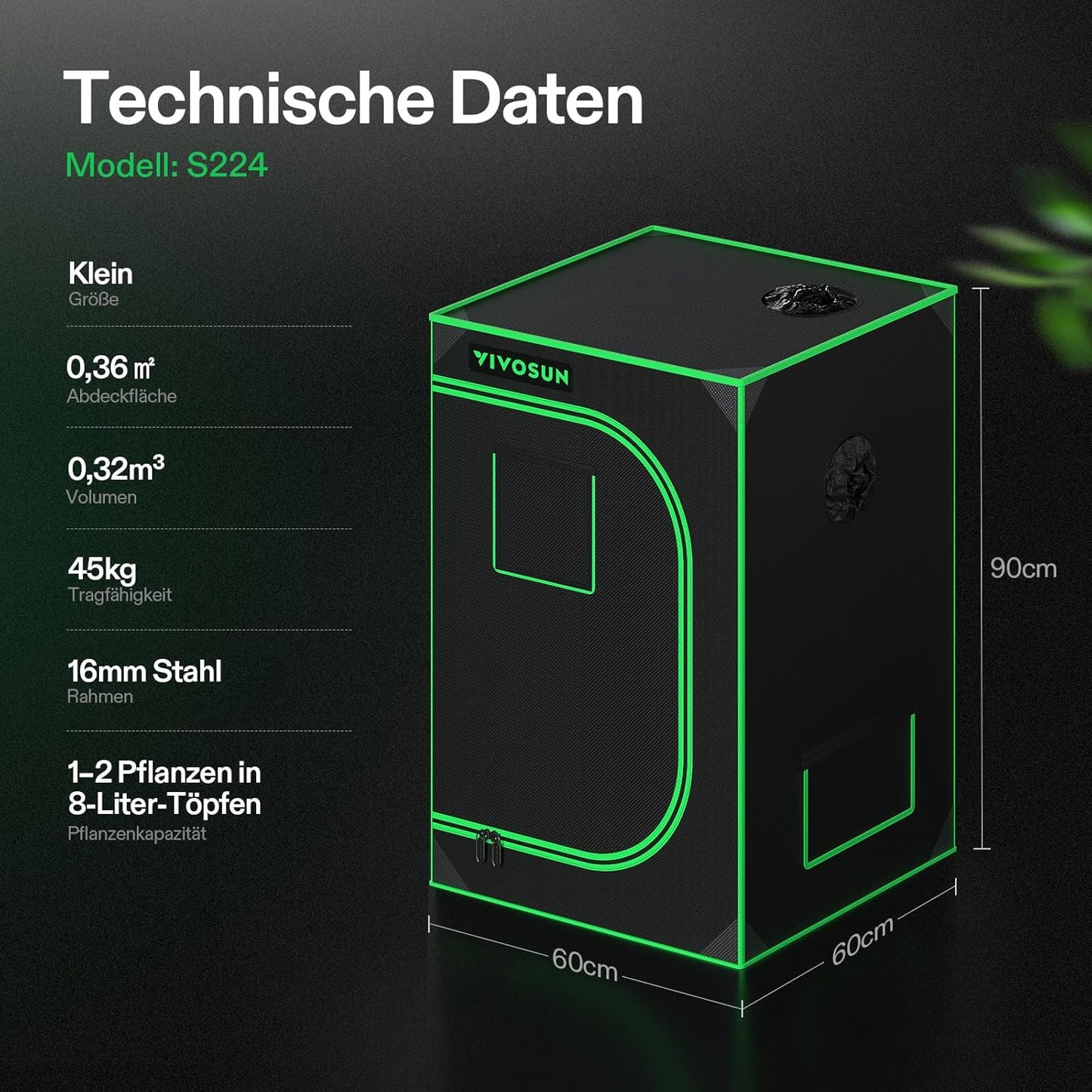 VIVOSUN Growzelt lichtdichtes Indoor Hydroponik Zelt mit reflektierendem Mylar Sichtfenster Bodenwanne stabile Rahmenstruktur Pflanzenzelt Gewächshaus S558 Grow Tent passend für VSF6450