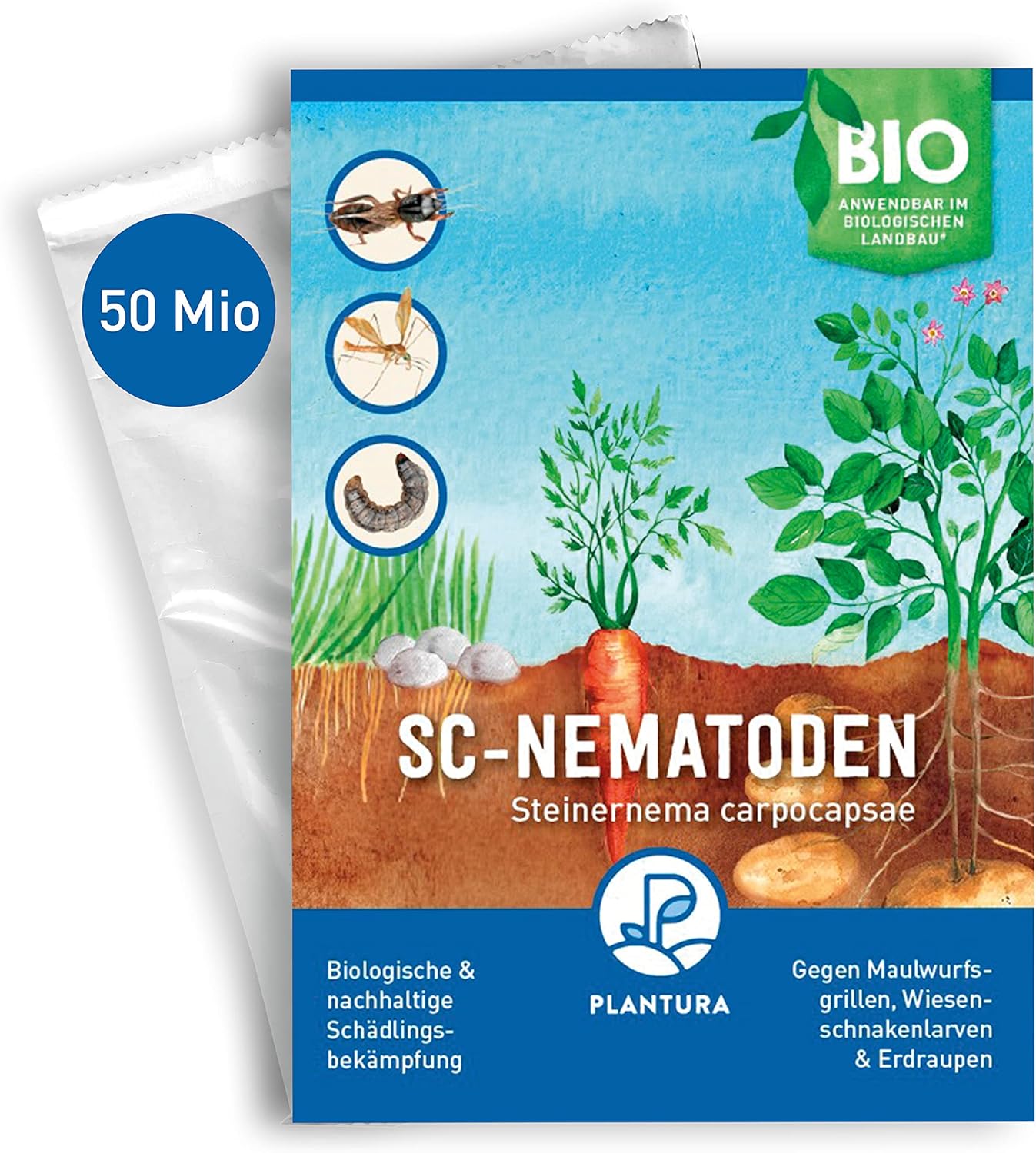 Plantura SF-Nematoden gegen Trauermücken, zum Gießen, hochwirksam & biologisch, Nützlinge aus Deutschland, 5 Mio für 5 m²/ ca. 50 Pflanzen