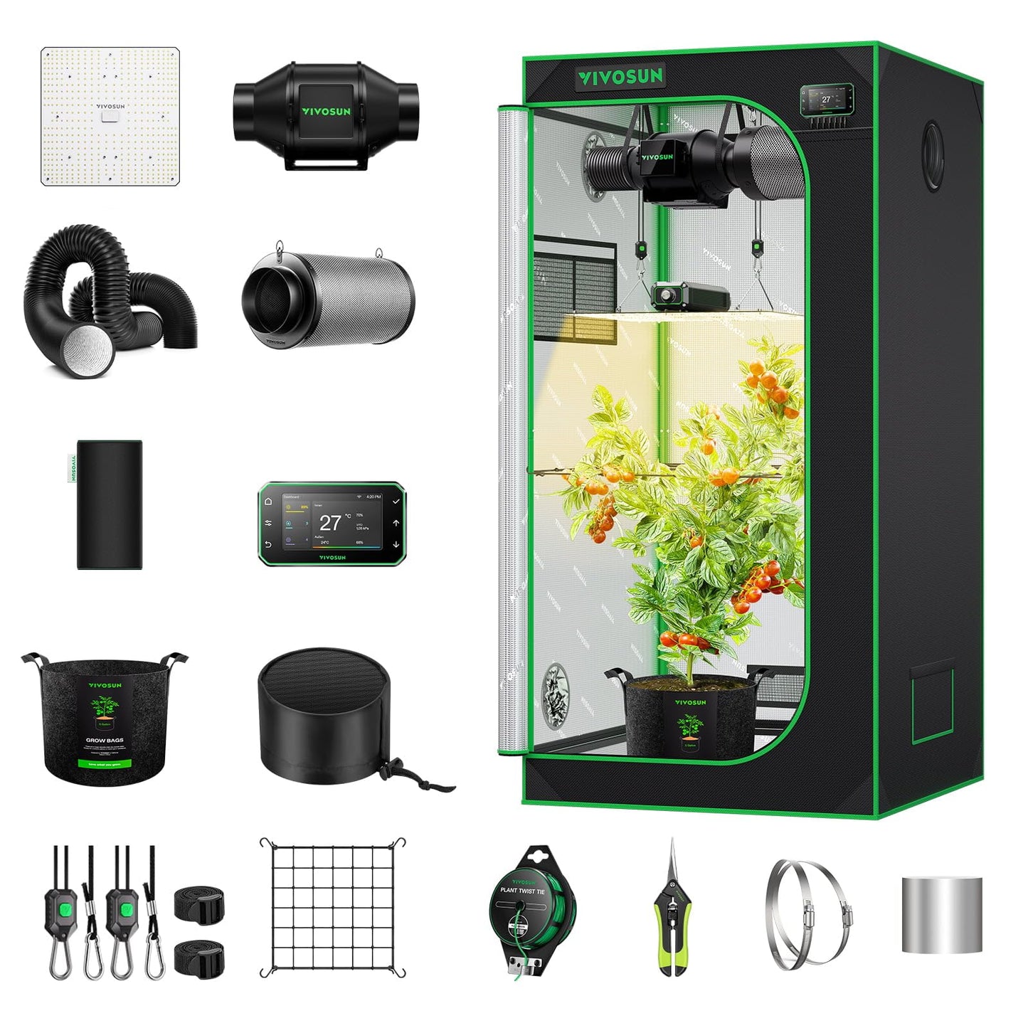 VIVOSUN Smart Growzelt Komplettset, WLAN-integriertes automatisches Grow-System mit 200W Vollspektrum-LED-Pflanzenlampe und effizientem Belüftungssystem mit GrowHub E42A+ Controller