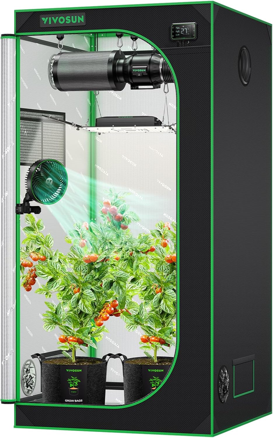 VIVOSUN Growzelt lichtdichtes Indoor Hydroponik Zelt mit reflektierendem Mylar Sichtfenster Bodenwanne stabile Rahmenstruktur Pflanzenzelt Gewächshaus S558 Grow Tent passend für VSF6450