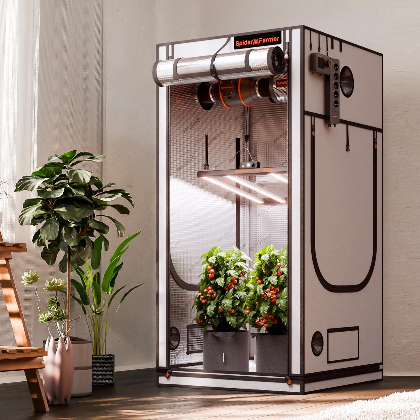 Spider Farmer Growzelt 60x60x180cm, Indoor Grow Tent Kultivation Zelt, hergestellt aus hochreflektierendem Mylar mit Beobachtungsfenster und abnehmbarem Boden Tablett, für SF1000/SF1000D